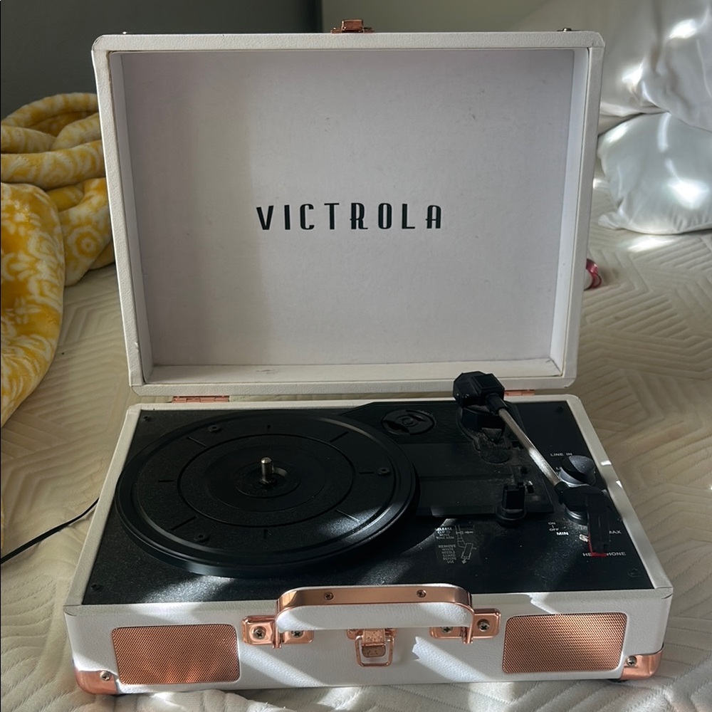 Victrola White and Rose Gold Portable Record Player